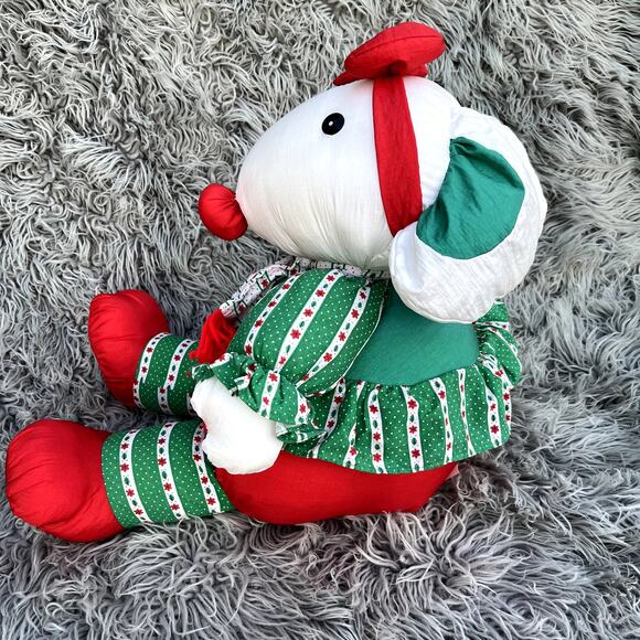Vintage Nylon Holiday Decor Christmas Girl Miss Mouse Stuffed Animal Plush Puffy - Picture 6 of 11